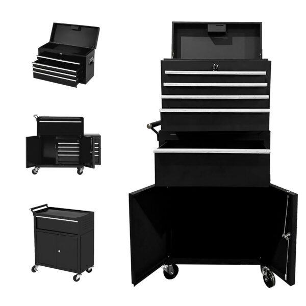 GAOMON Caja de herramientas de 8 cajones con ruedas, caja de herramientas con cerradura de 1 puerta, gabinete de herrami