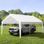 Cochera BouPower 10x20 Pies Marco de Aluminio Blanca Lona Impermeable Triple Capa Resistente a Rayos UV