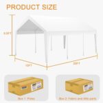 Cochera BouPower 10x20 Pies Marco de Aluminio Blanca Lona Impermeable Triple Capa Resistente a Rayos UV
