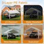 Cochera BouPower 10x20 Pies Marco de Aluminio Blanca Lona Impermeable Triple Capa Resistente a Rayos UV