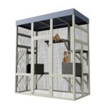 Casa para Gatos Exterior GAOMON XXYdJfYFdp con Cinco Plataformas de Actividades y Dos Áreas de Descanso Madera Gris