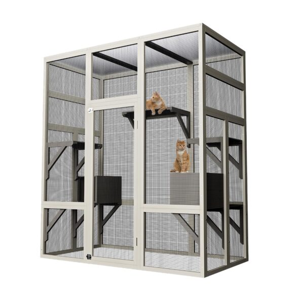 Casa para Gatos Exteriores GAOMON XXYYGxia6v Madera Gris con Cinco Plataformas y Dos Áreas de Descanso