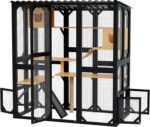 Catio para Gatos GAOMON XXYw0nD4R Exterior Madera Negro con Plataforma Elevada 41.73x25.59x17.32 pulgadas