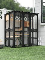 Catio para Gatos GAOMON XXYw0nD4R Exterior Madera Negro con Plataforma Elevada 41.73x25.59x17.32 pulgadas