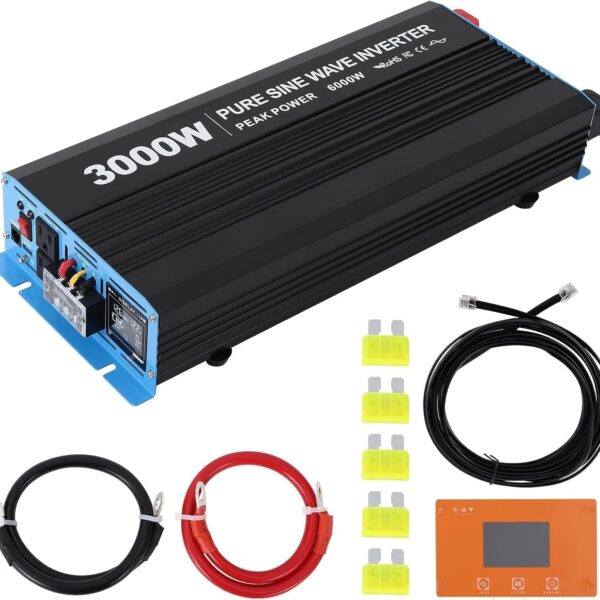 Inversor de Corriente EliteEdge Modelo 1 Onda Sinusoidal Pura 3000 W 12V a 120V con Pantalla LCD y Control Remoto