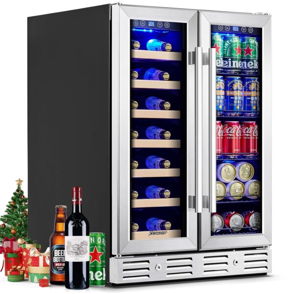 Kalamera Refrigerador de vino de 24 pulgadas con capacidad para 21 botellas y 75 latas, refrigerador de vino y bebidas d