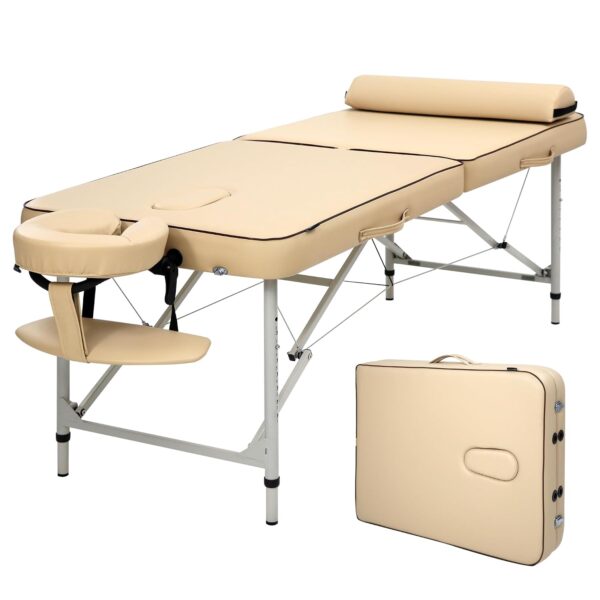 Mesa de Masaje Portátil Master Massage 10612AQ 28 Pulgadas Marco de Aluminio Altura Ajustable Tapicería Crema