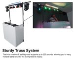 Cabina de DJ Rockville ROCKBOOTH TRUSS V2 con Braguero de Iluminación de 8 Pies Mesas de 2 Niveles Scrims Negro y Blanco