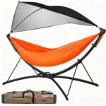 Hamaca Portátil GDFStudio 362034 con Soporte Plegable Parasol Ajustable Capacidad 550 Libras Color Naranja