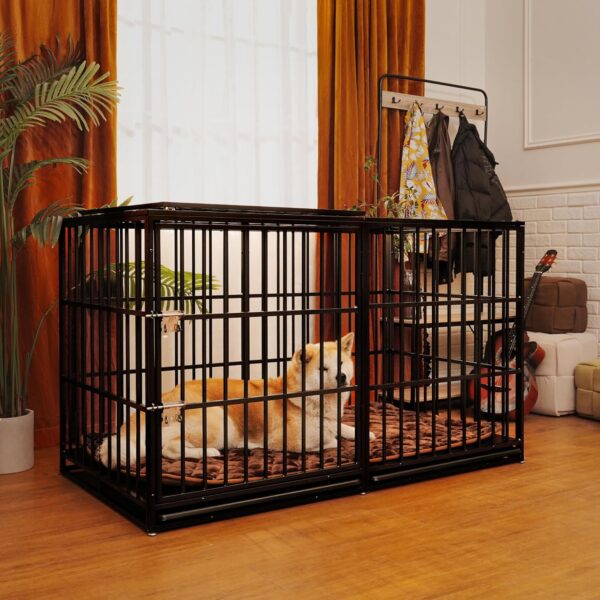 Jaula para Perros GDFStudio 357637-DF Extra Grande 61 Pulgadas Acero al Carbono Negro con Bandeja Extraíble y Doble Puer