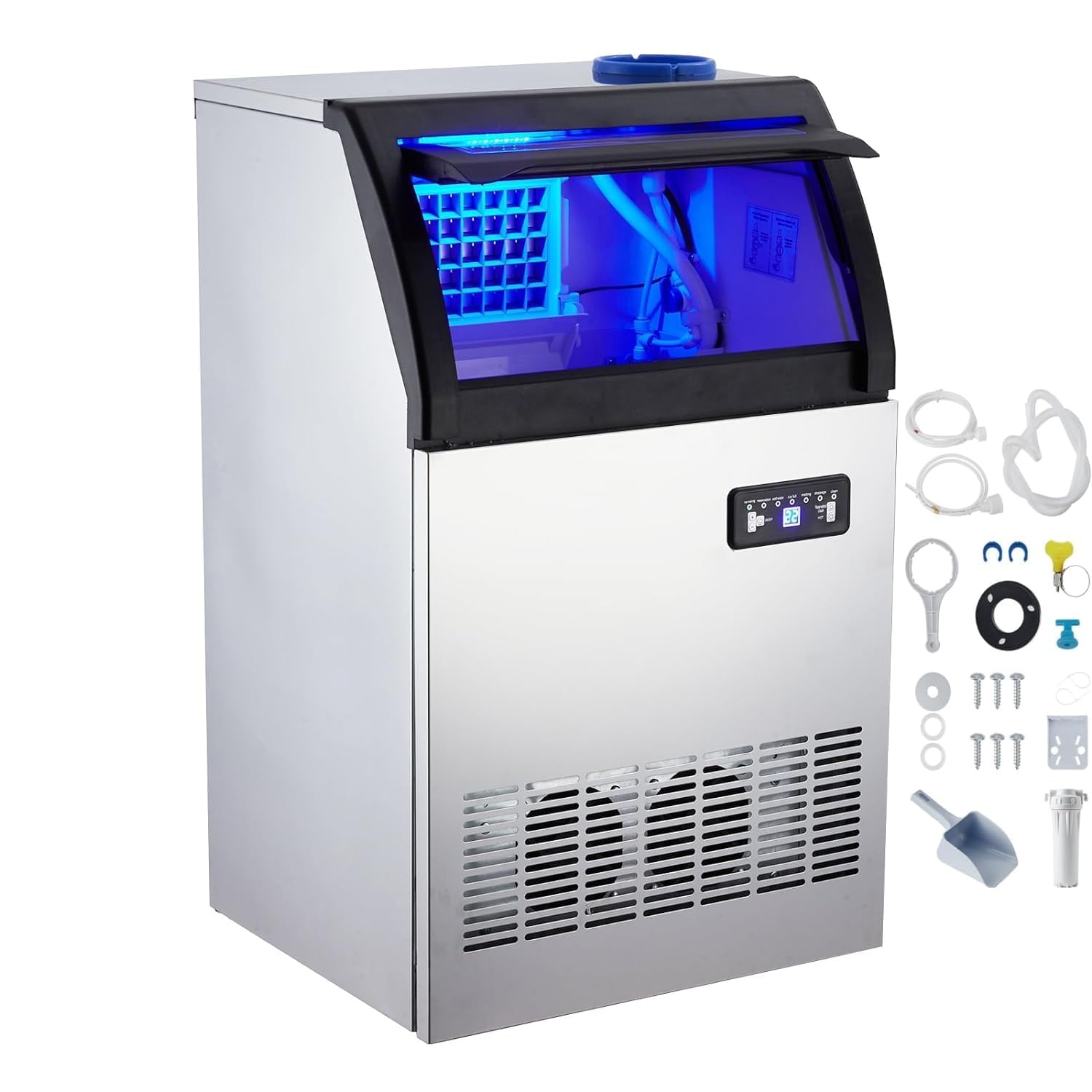 Máquina para hacer hielo, 155 libras/24 horas con contenedor de almacenamiento de hielo comercial de 33 libras, máquina