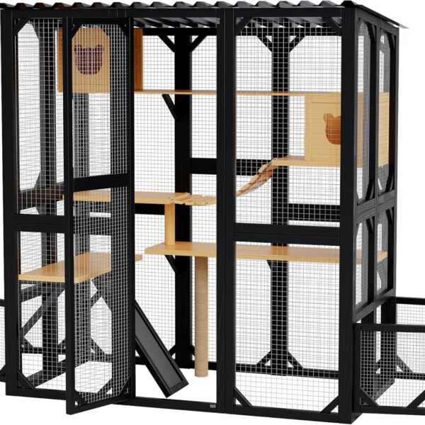 Casa para Gatos IDEALHOUSE ZMS12104r Exterior 4 Niveles Madera y Metal Negro 41.73x25.59x17.32 pulgadas