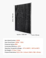 Panel Solar Monocristalino VEVOR 200W IP65 Marco de Aluminio Negro