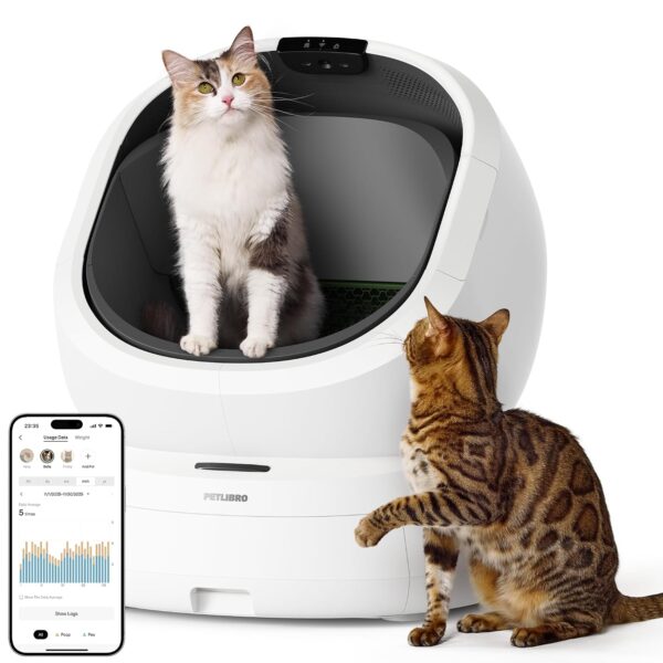 Caja de arena automática para gatos PETLIBRO Luma PLLB001 con alimentador automático WiFi cámara 1080P blanco