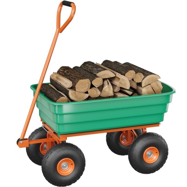 Carrito de jardín con neumáticos no planos de 13 pulgadas, capacidad de 1200 libras, carro volquete de polietileno de 7