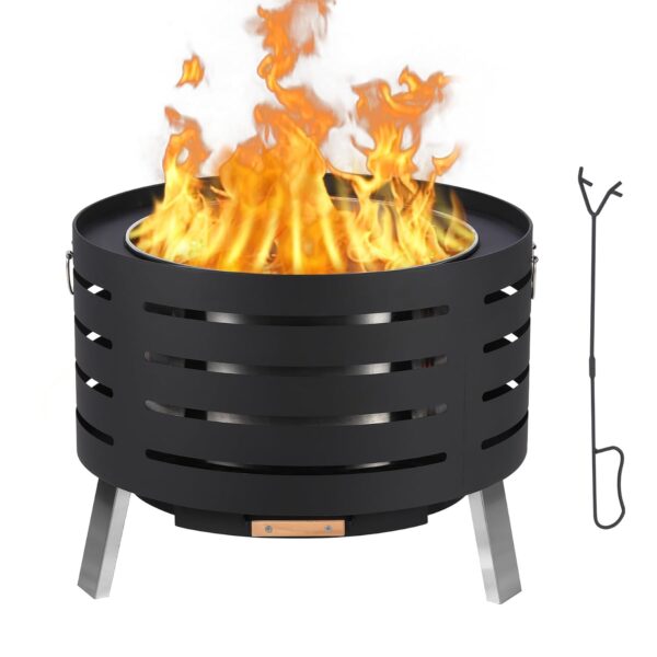 Fogata sin Humo para Exteriores GarveeLife PPG_348G Acero Inoxidable Negro 26 Pulgadas Redonda