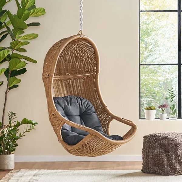 Silla Colgante Christopher Knight Home Mariaz 319449 Ratán Marrón y Gris con Cojín