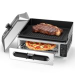 OLIXIS Parrilla eléctrica de interior para bistec y verduras, plancha Smokeles con tapa para cocinar en la cocina, horno