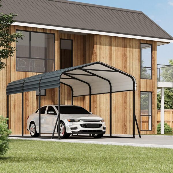 Cochera de Metal PeakPursuit HHM_PHO_3359W26W_o8V 10 x 15 Pies Techo de Acero Galvanizado Gris