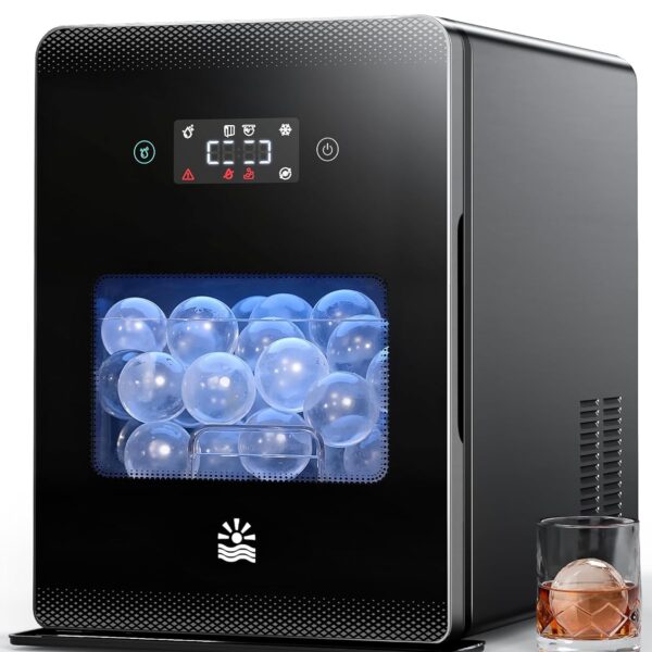 EXNOS Máquina de bolas de hielo de 2 pulgadas, 4 esferas de hielo en 35 minutos, 144 unidades/día, máquina de hielo con