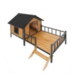 Casa Grande de Madera para Perros GDFStudio Modelo 336828 con Marco de Hierro Techo de Asfalto y Cubierta de Porche 43.3