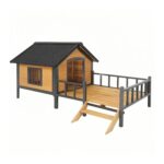 Casa Grande de Madera para Perros GDFStudio Modelo 336828 con Marco de Hierro Techo de Asfalto y Cubierta de Porche 43.3