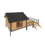 Casa Grande de Madera para Perros GDFStudio Modelo 336828 con Marco de Hierro Techo de Asfalto y Cubierta de Porche 43.3