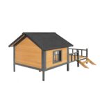 Casa Grande de Madera para Perros GDFStudio Modelo 336828 con Marco de Hierro Techo de Asfalto y Cubierta de Porche 43.3