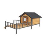 Casa Grande de Madera para Perros GDFStudio Modelo 336828 con Marco de Hierro Techo de Asfalto y Cubierta de Porche 43.3