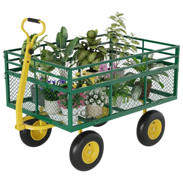 Carrito de jardín con capacidad de carga de 1400 libras, carro de jardín de acero resistente multifunción de metal, carr