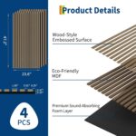 Paquete de 4 paneles de pared acústicos de listones de madera estriada 3D, 47.2 x 23.6 pulgadas (total 31 pies cuadrados