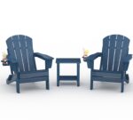Juego de 2 Sillas Adirondack Plegables GarveeLife GLBTAC003 con Mesa Auxiliar HDPE Azul Marino