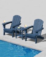 Juego de 2 Sillas Adirondack Plegables GarveeLife GLBTAC003 con Mesa Auxiliar HDPE Azul Marino