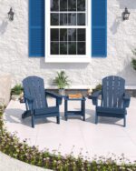Juego de 2 Sillas Adirondack Plegables GarveeLife GLBTAC003 con Mesa Auxiliar HDPE Azul Marino