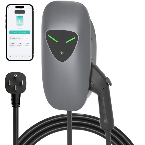 Cargador EV Aries Nexus CDZ-4840N Nivel 2 40 A 240V 9.6 kW Conector J1772 Cable 25 pies Gris