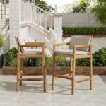 Juego de 2 Taburetes de Bar Merax RY00320 Madera de Acacia Respaldo Curvo Cuerda Tejida Beige Teca