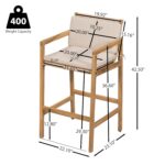 Juego de 2 Taburetes de Bar Merax RY00320 Madera de Acacia Respaldo Curvo Cuerda Tejida Beige Teca