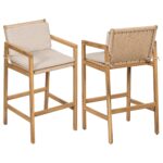 Juego de 2 Taburetes de Bar Merax RY00320 Madera de Acacia Respaldo Curvo Cuerda Tejida Beige Teca