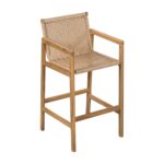 Juego de 2 Taburetes de Bar Merax RY00320 Madera de Acacia Respaldo Curvo Cuerda Tejida Beige Teca