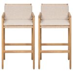 Juego de 2 Taburetes de Bar Merax RY00320 Madera de Acacia Respaldo Curvo Cuerda Tejida Beige Teca
