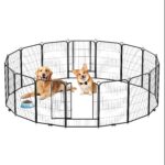 Corralito para Perros IDEALHOUSE 16 Paneles 40 Pulgadas Acero Aleado Negro con Puerta y Pestillo