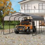 Cochera Metálica GAOMON Metal Carport 12x20 pies Techo de Acero Galvanizado Gris
