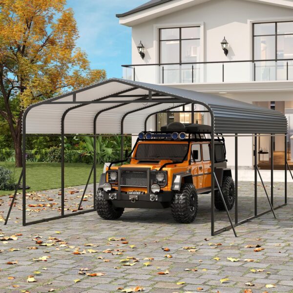 Cochera Metálica GAOMON Metal Carport 12x20 pies Techo de Acero Galvanizado Gris
