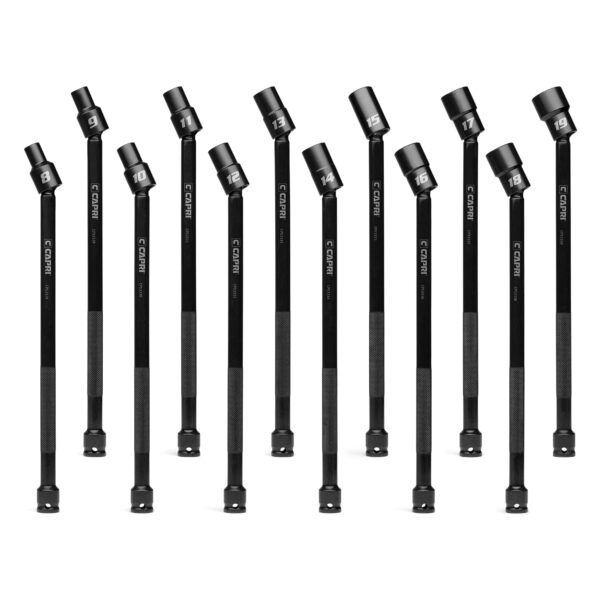 Capri Tools Juego de dados de impacto de extensión larga universal sin pasadores de 3/8 pulgadas, 6 puntos, 0.315-0.748
