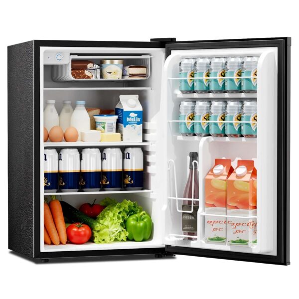 Kismile Mini refrigerador de 4.41 pies cúbicos con congelador, refrigerador compacto de puerta reversible con termostato
