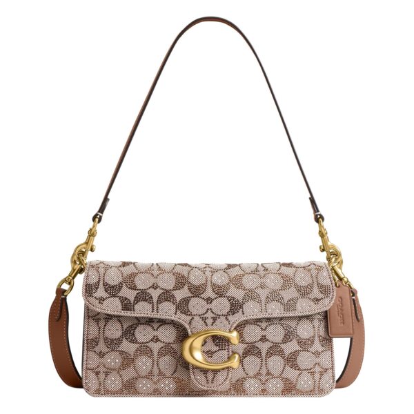 Bolso de Hombro Coach Tabby 26 Crystal Signature CDZ34 Jacquard y Cuero Napa con Cristales Color Latón/Seta
