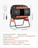 VEVOR Vaso de compostaje, compostador de doble cámara de 53 galones para exteriores con 2 puertas correderas y sistema d