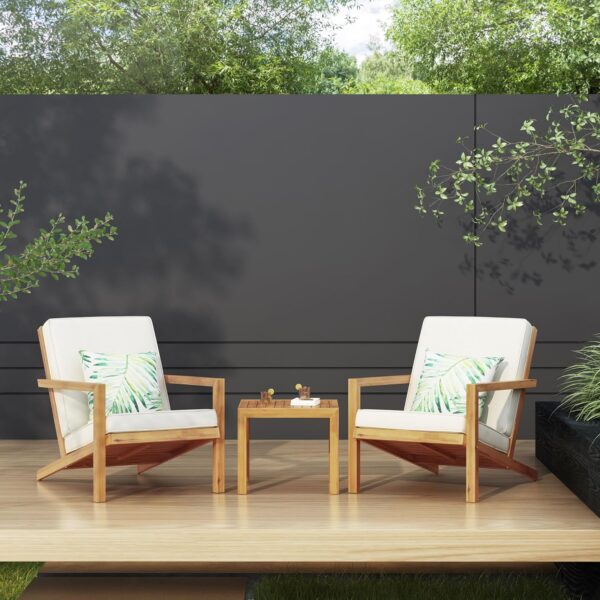 Juego de Bistró Merax BistroSet26010502 3 Piezas Sillas Adirondack Madera de Acacia Cojines Resistentes al Agua Color Te