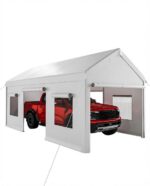 Cochera Resistente CuisinSmart 10 x 20 Pies Garaje Portátil con Paredes Laterales y Puertas Extraíbles Toldo de Polietil
