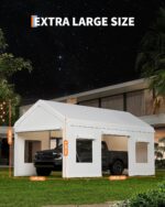 Cochera Resistente CuisinSmart 10 x 20 Pies Garaje Portátil con Paredes Laterales y Puertas Extraíbles Toldo de Polietil